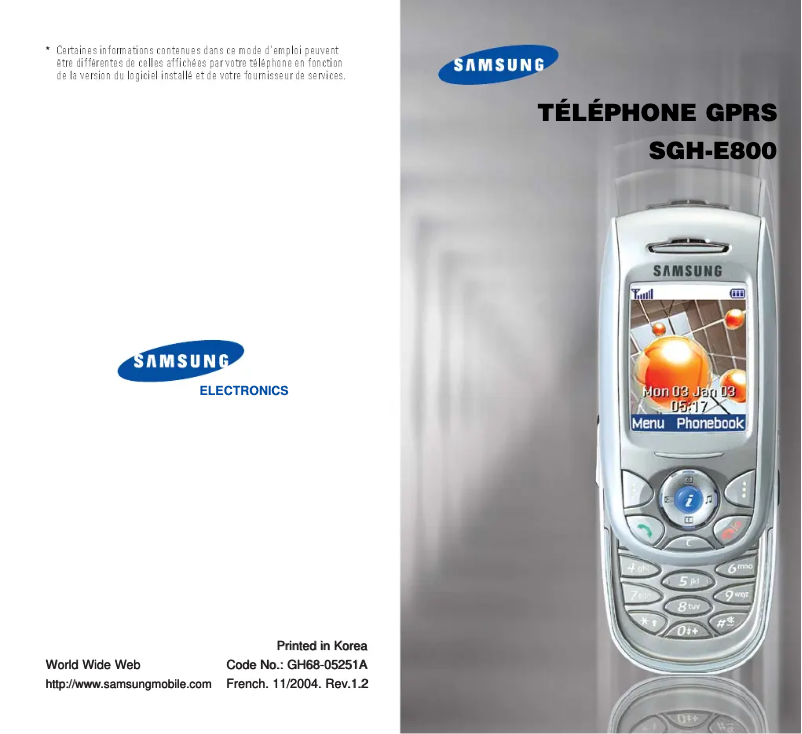 Page n°1 - Manuel utilisateur Samsung SGH-E800