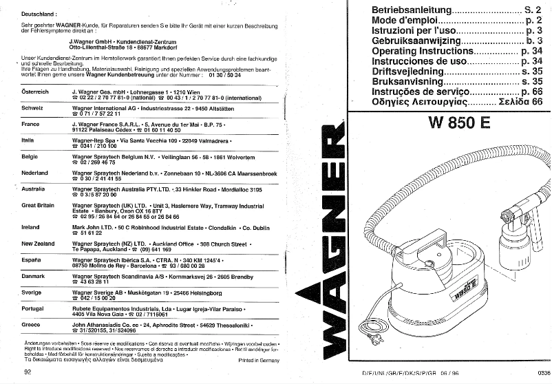 Page 1 de la notice Manuel utilisateur Wagner W 850 E