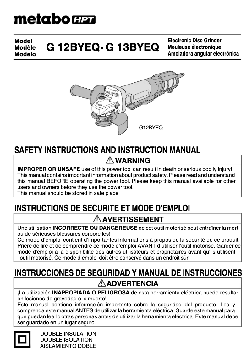 Page 1 de la notice Manuel utilisateur HiKOKI G12BYEQ