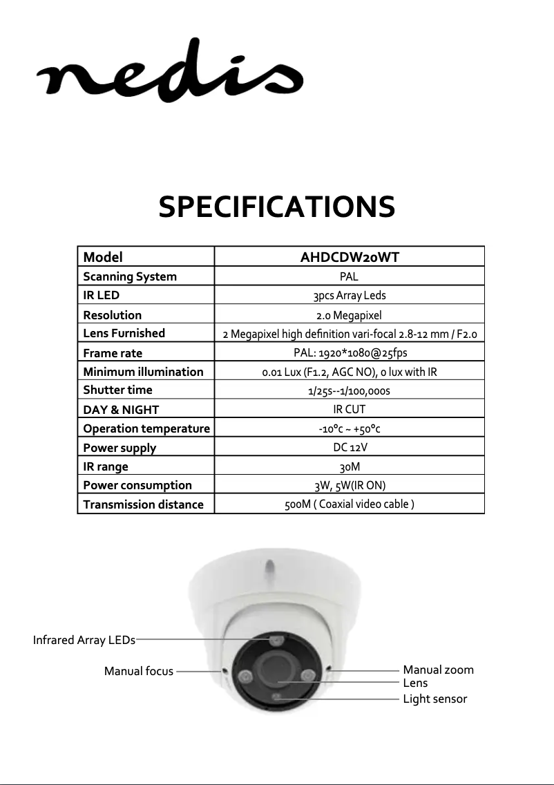 Page 1 de la notice Manuel utilisateur Nedis AHDCDW20WT