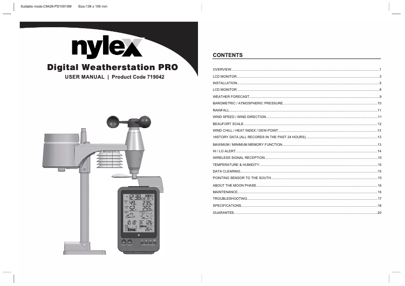 Page 1 de la notice Manuel utilisateur Nylex Digital Weather Station Pro 719042