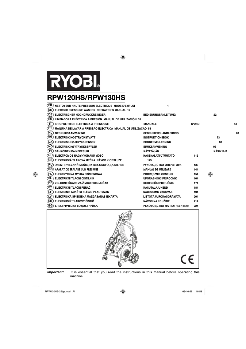 Page 1 of the manual User Manual RYOBI RPW130HS