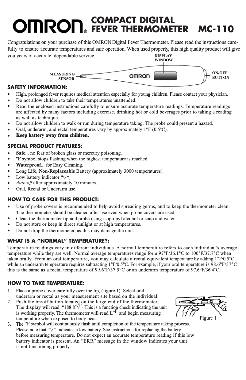 Page 1 de la notice Manuel utilisateur Omron MC-110