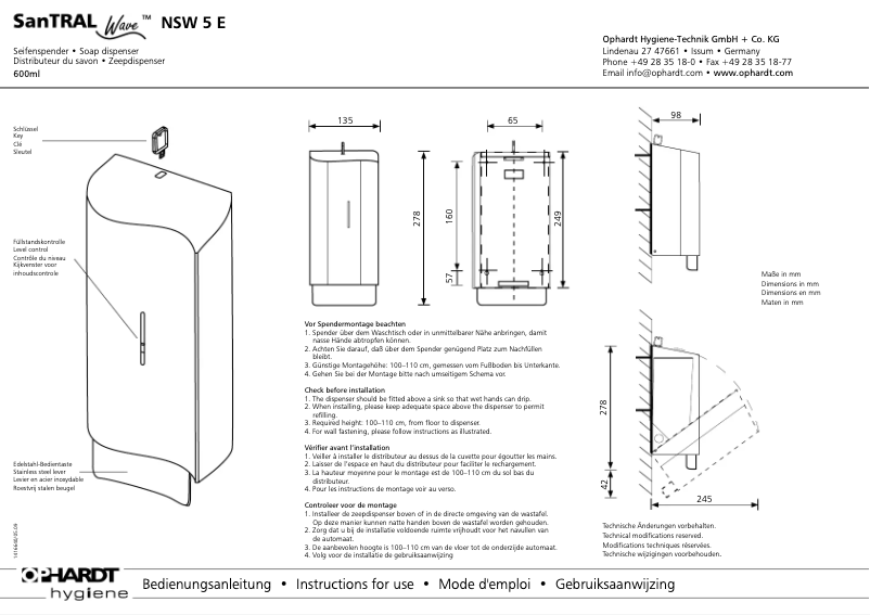 Image de la première page du manuel de l'appareil SanTRAL Wave NSW 5 E