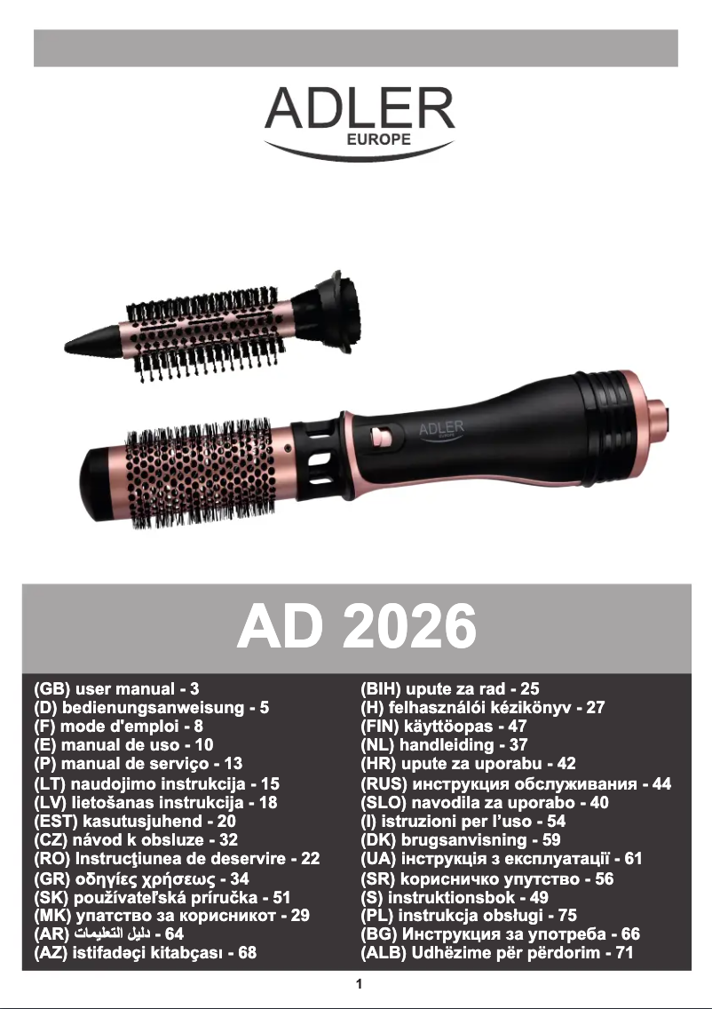 Page 1 de la notice Manuel utilisateur Adler AD 2026