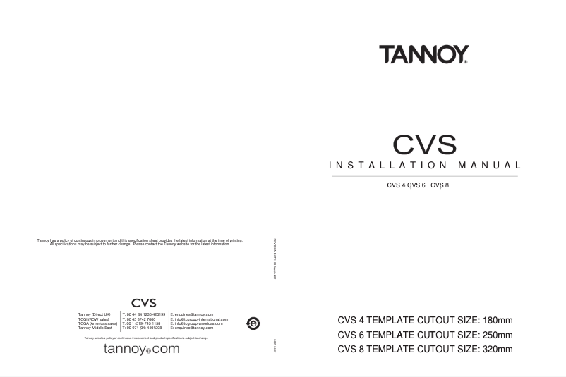 Page 1 de la notice Manuel utilisateur Tannoy CVS 4 MICRO