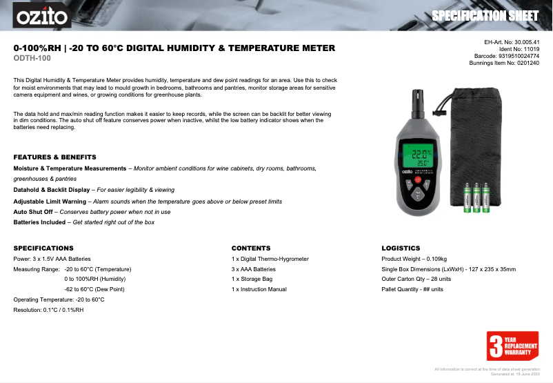 Image de la première page du manuel de l'appareil ODTH-100