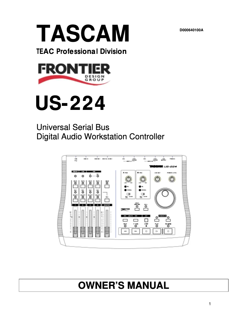 Page n°1 - Manuel utilisateur Tascam US-224