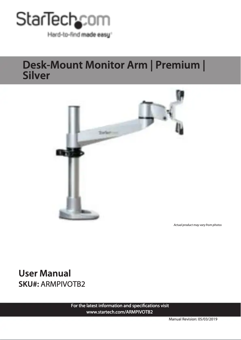 Page 1 de la notice Manuel utilisateur StarTech.com ARMPIVOTB2