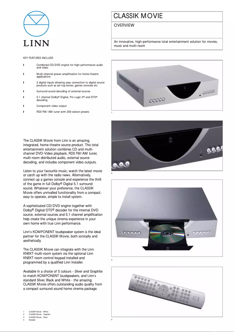 Página 1 del manual Ficha técnica Linn Classik Movie 05