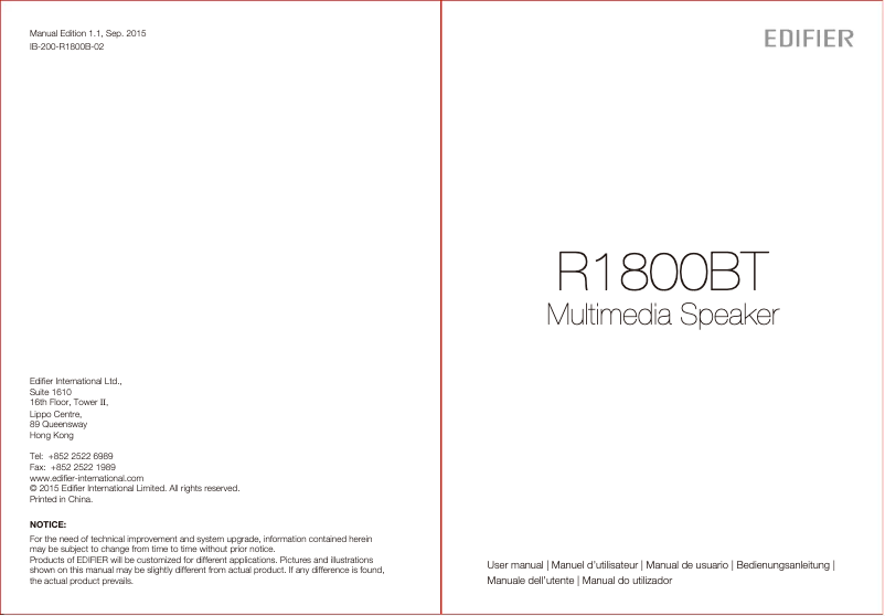 Page n°1 - Manuel utilisateur Edifier R1800BT