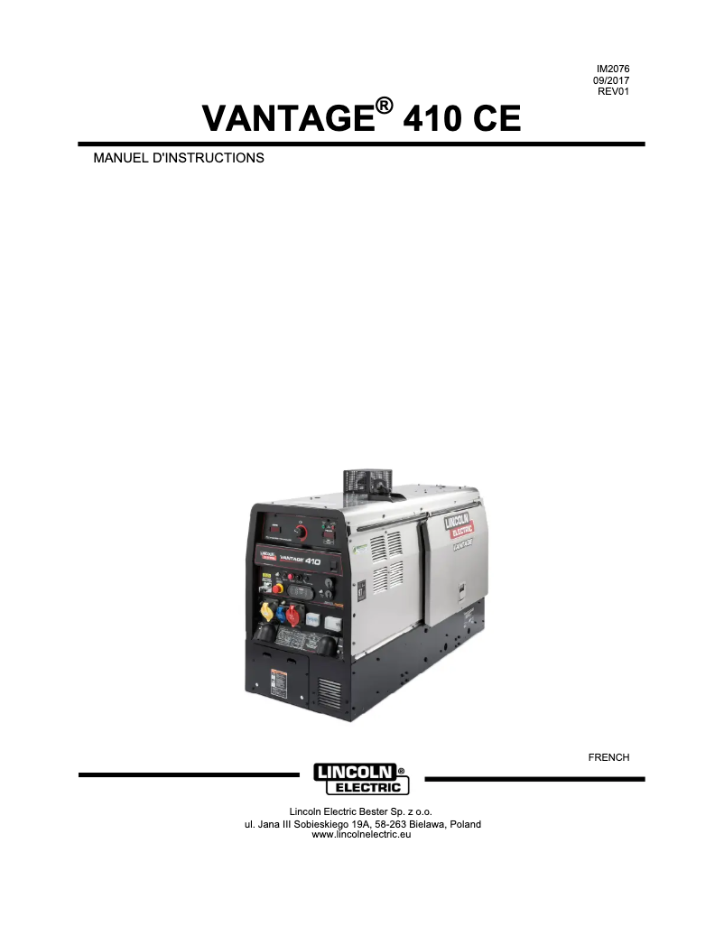 Página 1 del manual Manual de usuario Lincoln Electric Vantage 410 CE