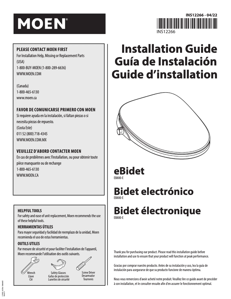Page 1 de la notice Manuel utilisateur Moen EB800-E