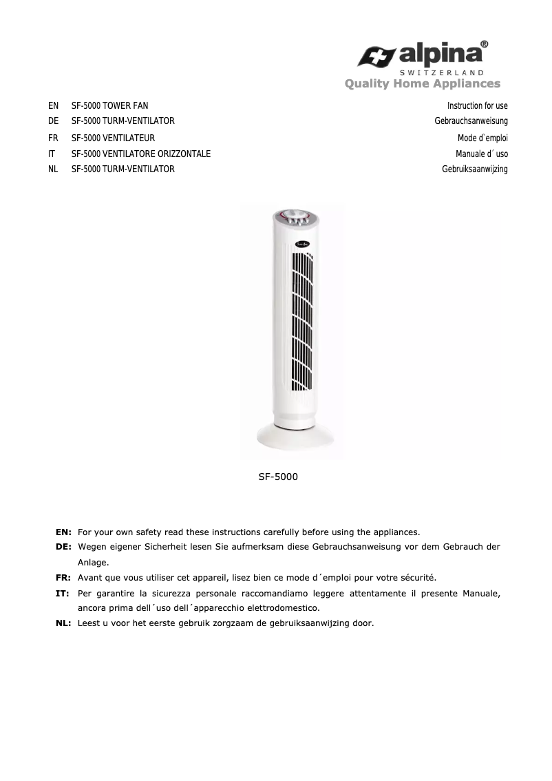 Image de la première page du manuel de l'appareil SF 5000 Breeze
