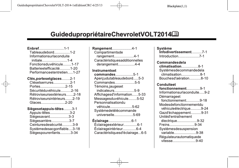 Page 1 de la notice Manuel utilisateur Chevrolet Volt (2014)