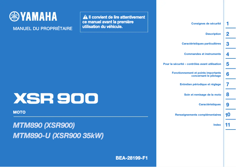 Image de la première page du manuel de l'appareil XSR900 (2024)