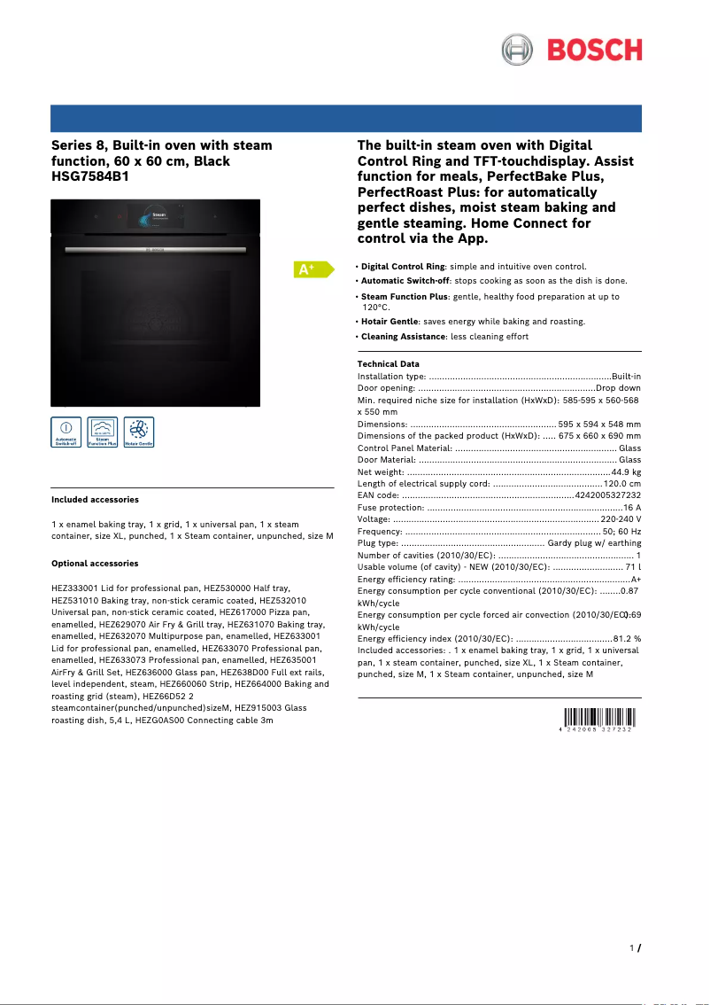 Página 1 del manual Ficha técnica Bosch HSG7584B1