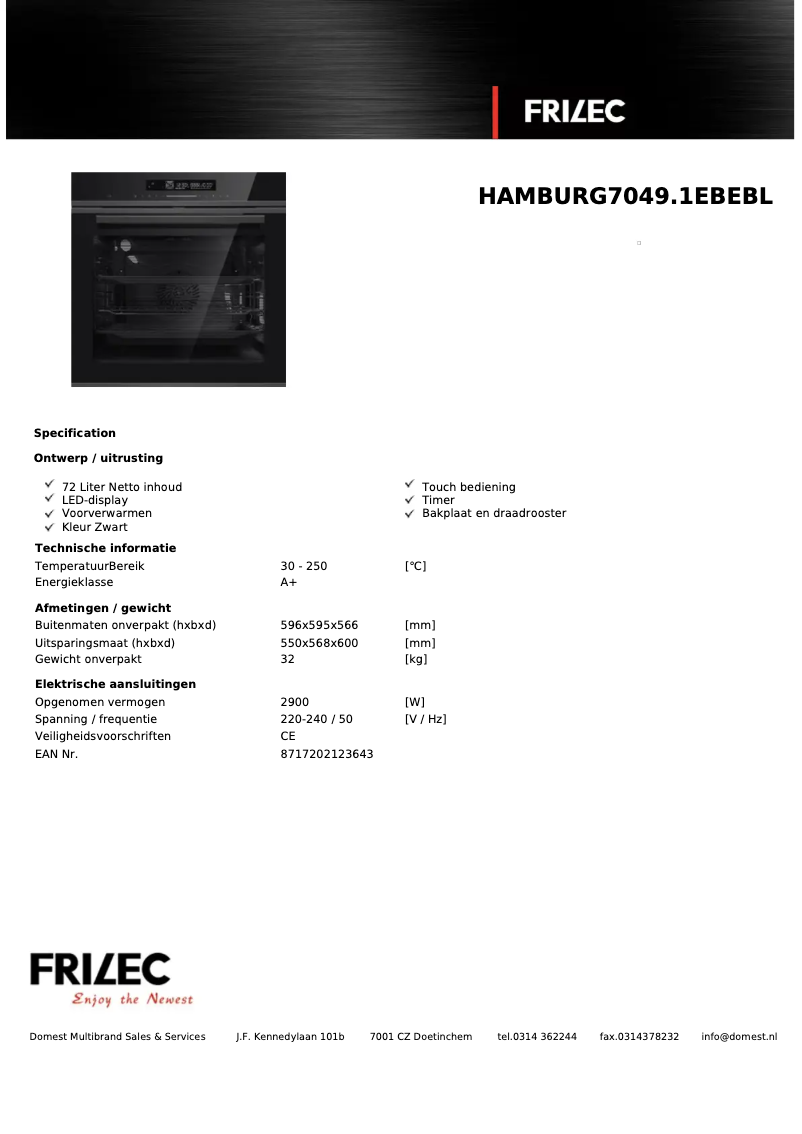 Página 1 del manual Ficha técnica Frilec HAMBURG7049.1EBEBL