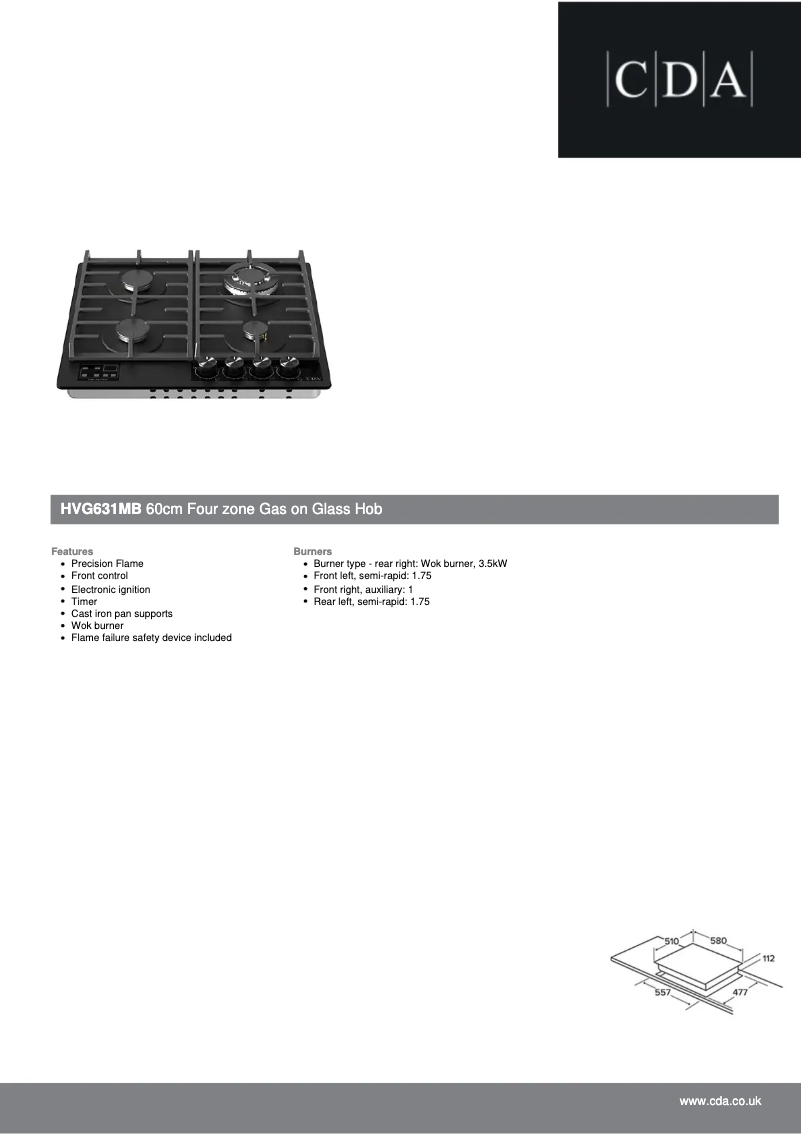 Page 1 de la notice Fiche technique CDA HVG631MB