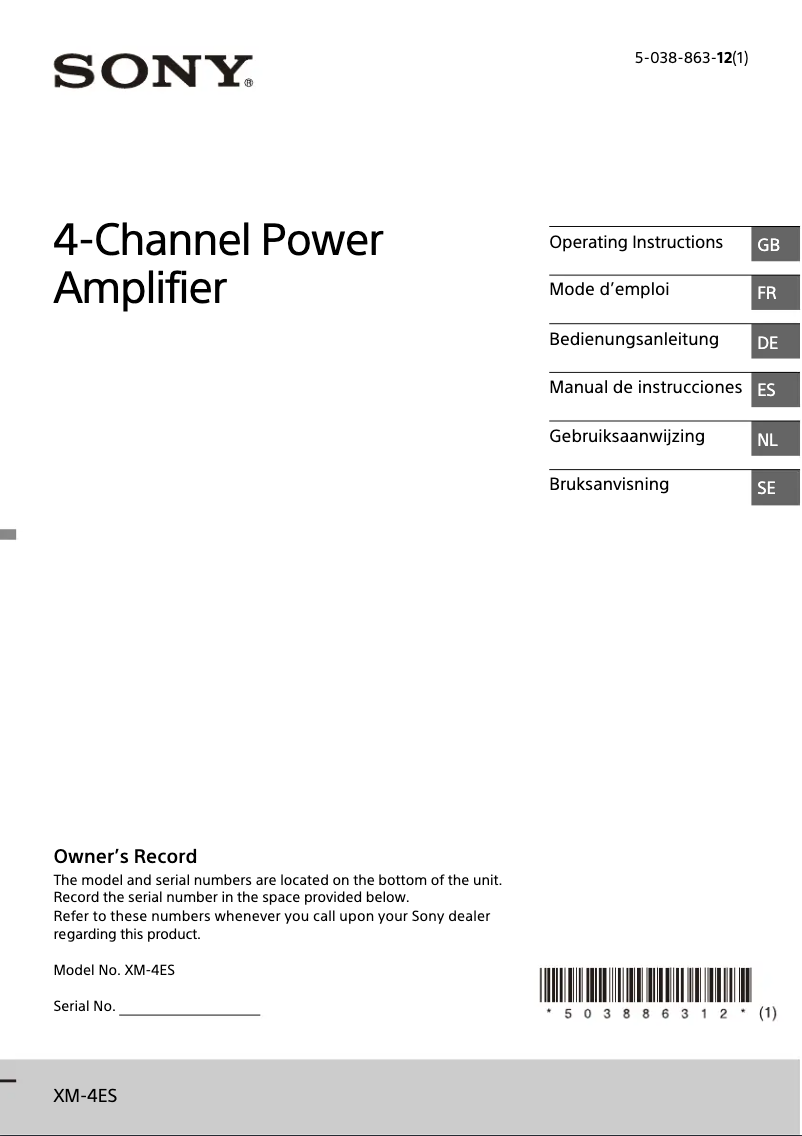 Page 1 de la notice Manuel utilisateur Sony XM-4ES