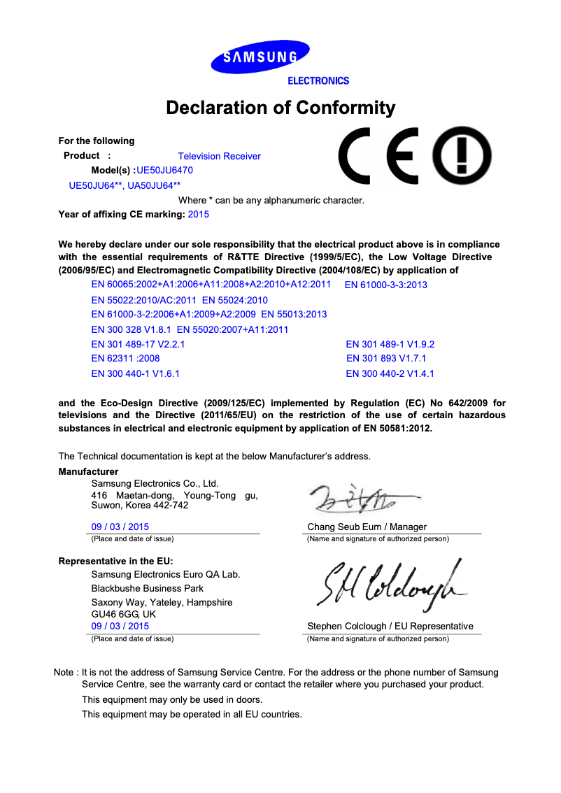 Page 1 de la notice Manuel utilisateur Samsung UE55JU6495UX