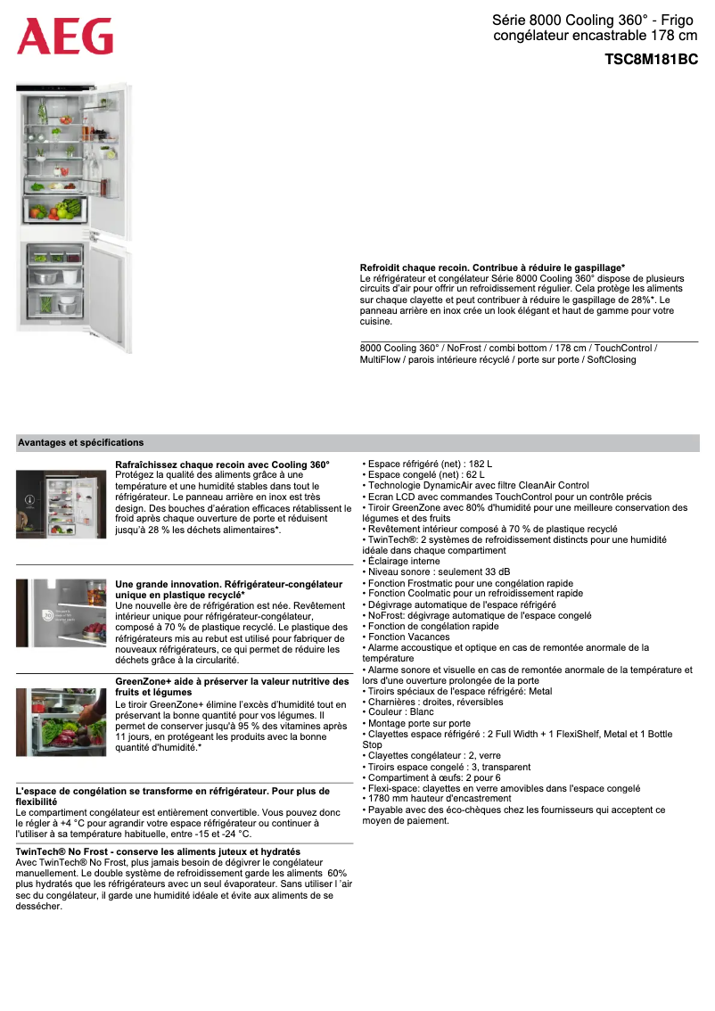 Página 1 del manual Ficha técnica AEG TSC8M181BC