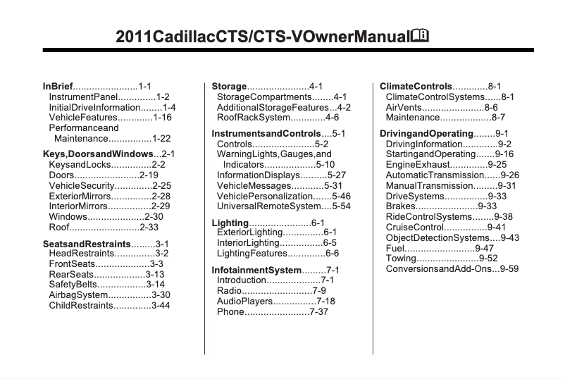 Page 1 of the manual User Manual Cadillac CTS Coupe (2011)