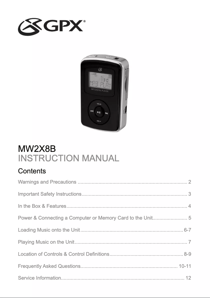 Page n°1 - Manuel utilisateur GPX MW248B
