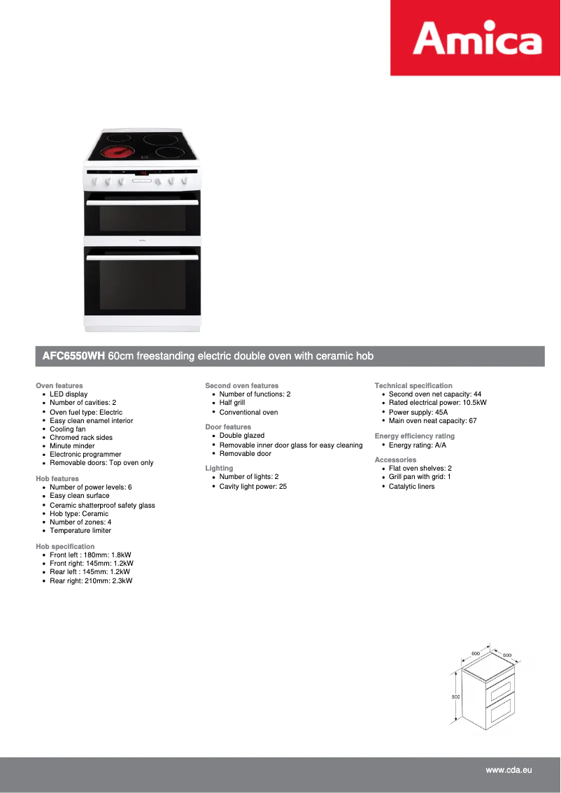 Page n°1 - Fiche technique Amica AFC6550WH