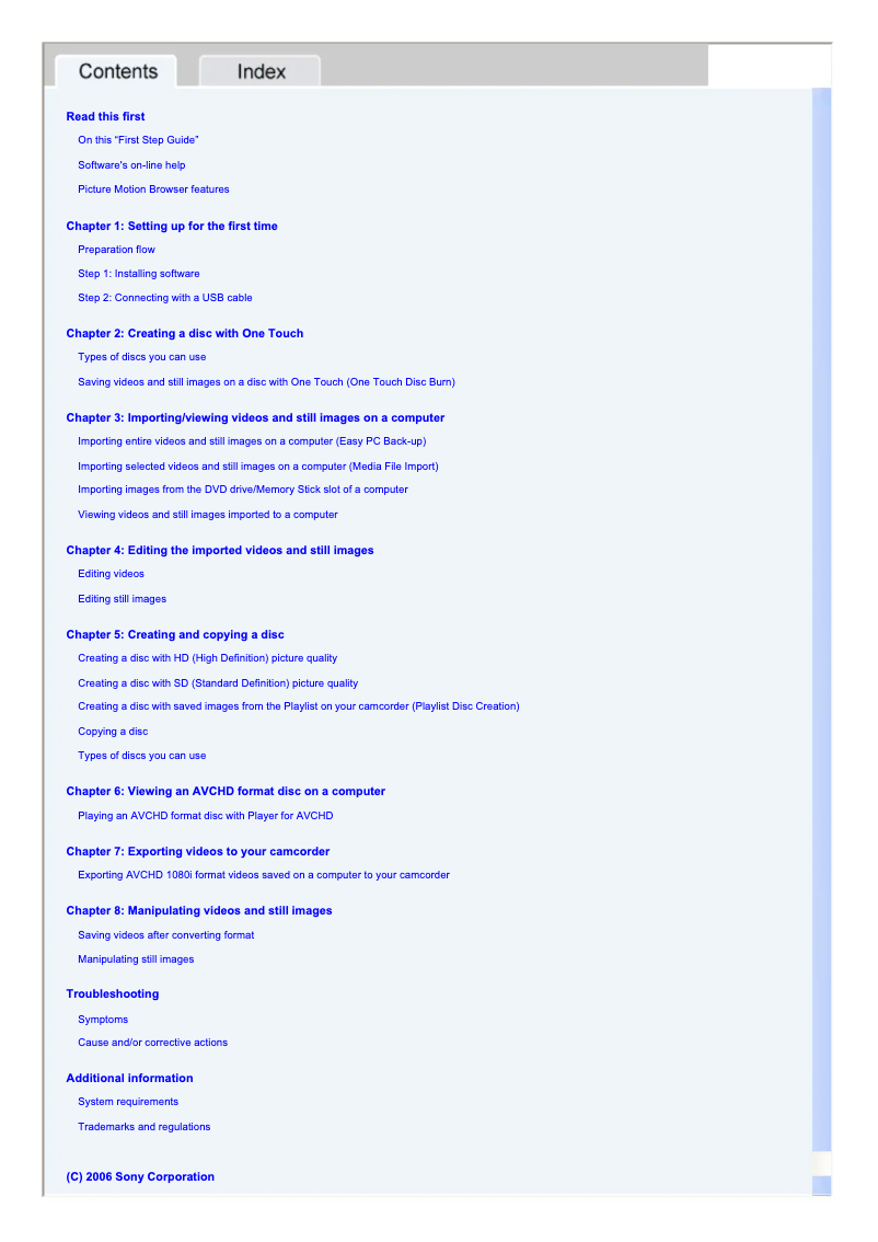 Image de la première page du manuel de l'appareil Handycam HDR-SR1