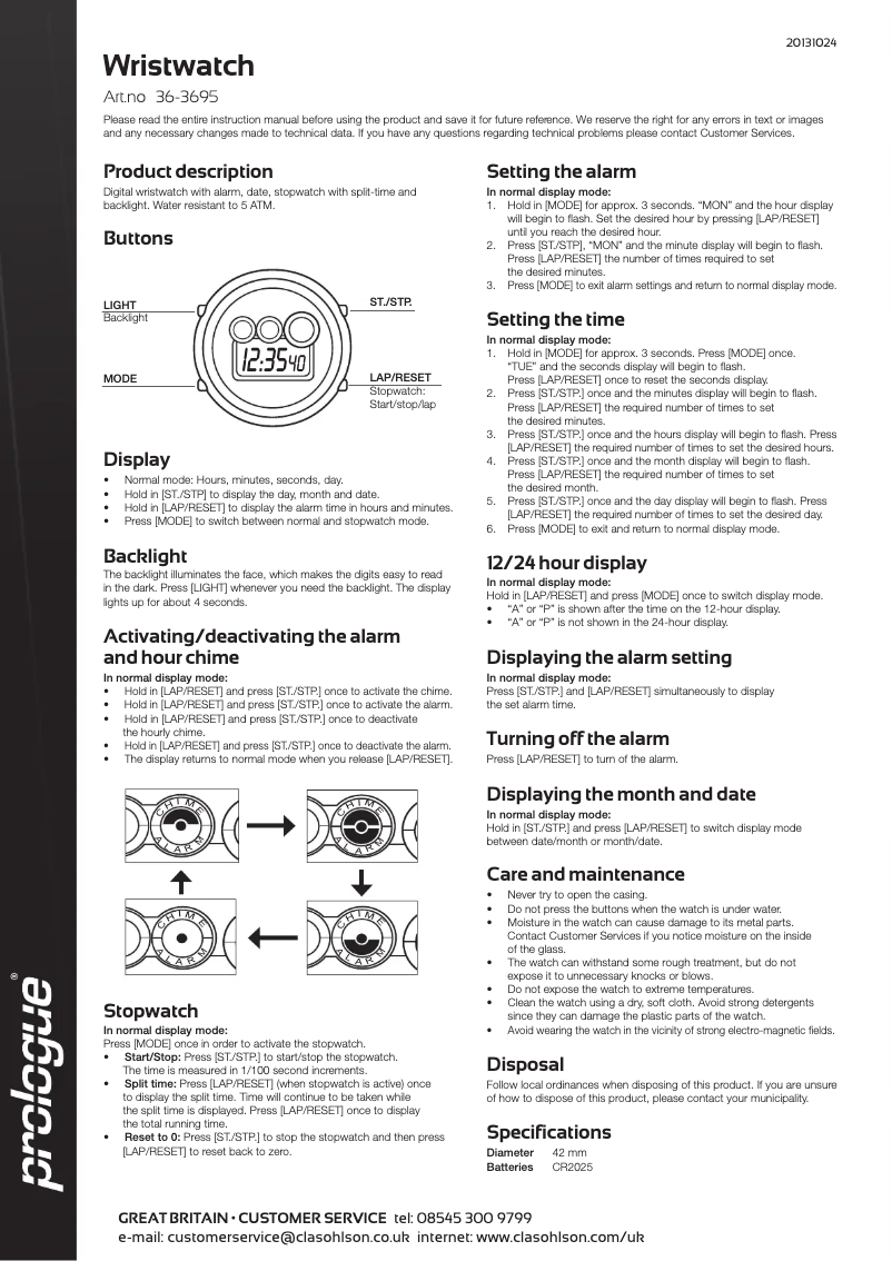 Page 1 de la notice Manuel utilisateur Prologue 36-3695