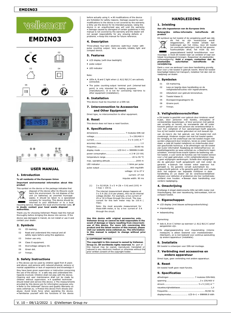 Página 1 del manual Manual de usuario Velleman EMDIN03