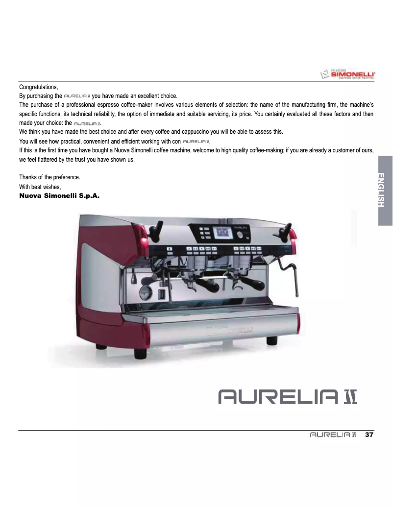 Page 1 de la notice Manuel utilisateur Nuova Simonelli Aurelia ll Digit T3
