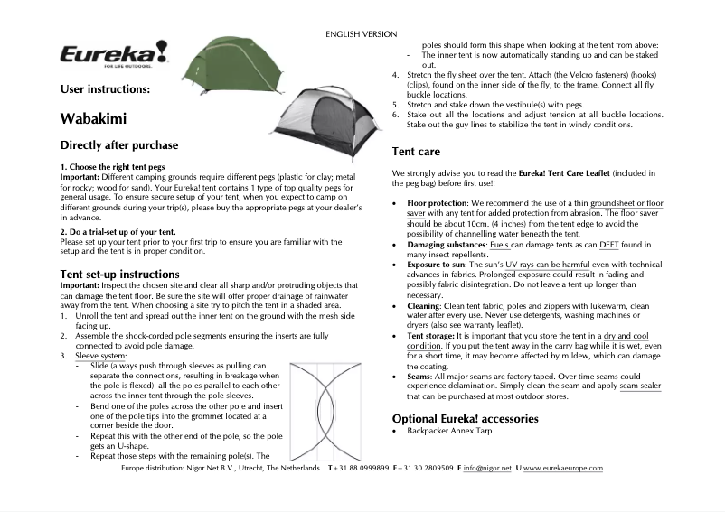 Page 1 de la notice Manuel utilisateur Eureka Wabakimi 3