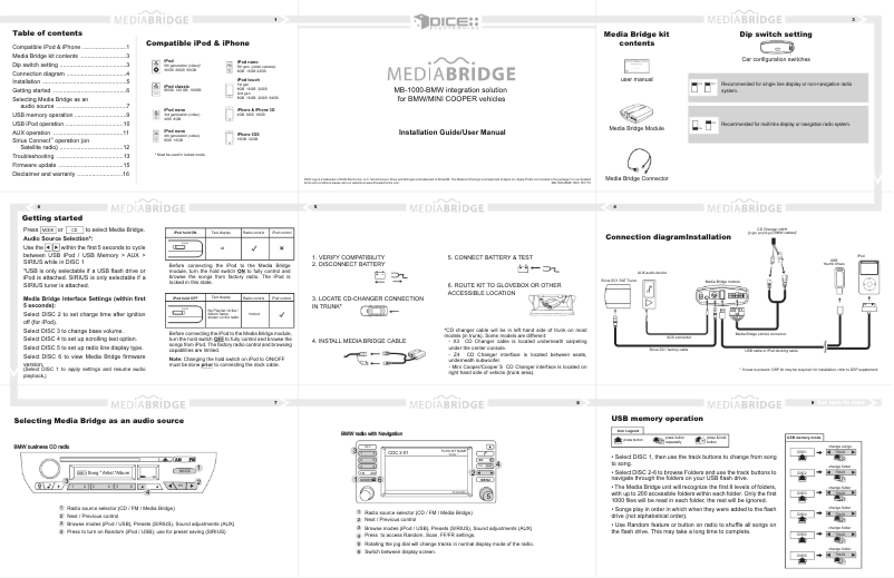 Page 1 of the manual User Manual DICE MediaBridge MB1500-BMW-BT