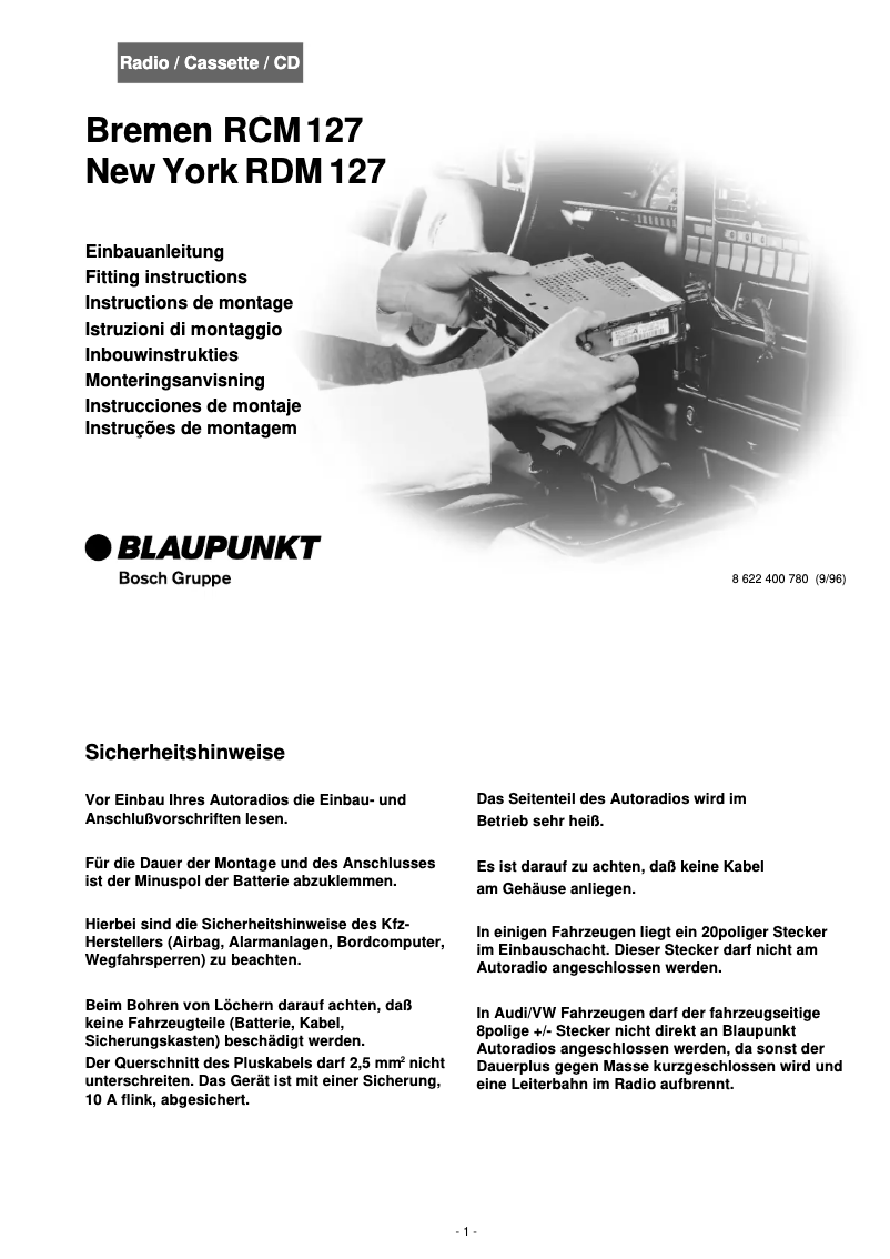 Page 1 de la notice Manuel utilisateur Blaupunkt New York RDM 127