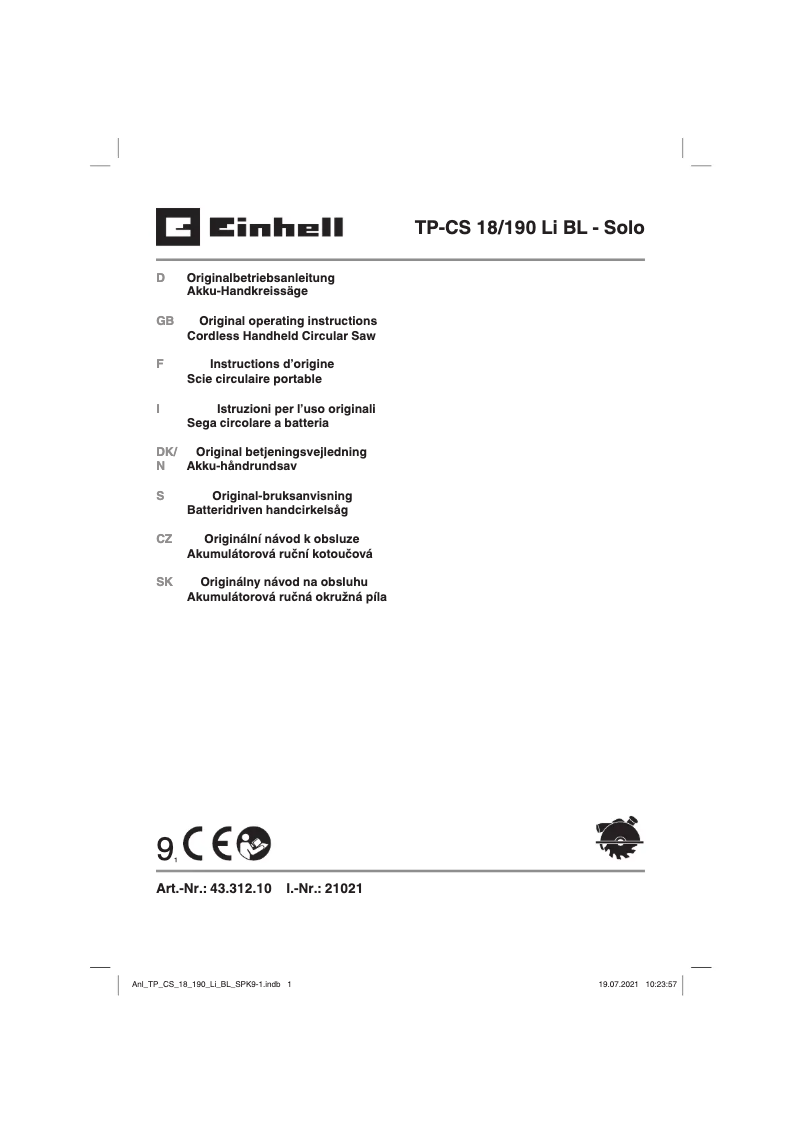 Página 1 del manual Manual de usuario Einhell TP-CS 18/190 Li BL