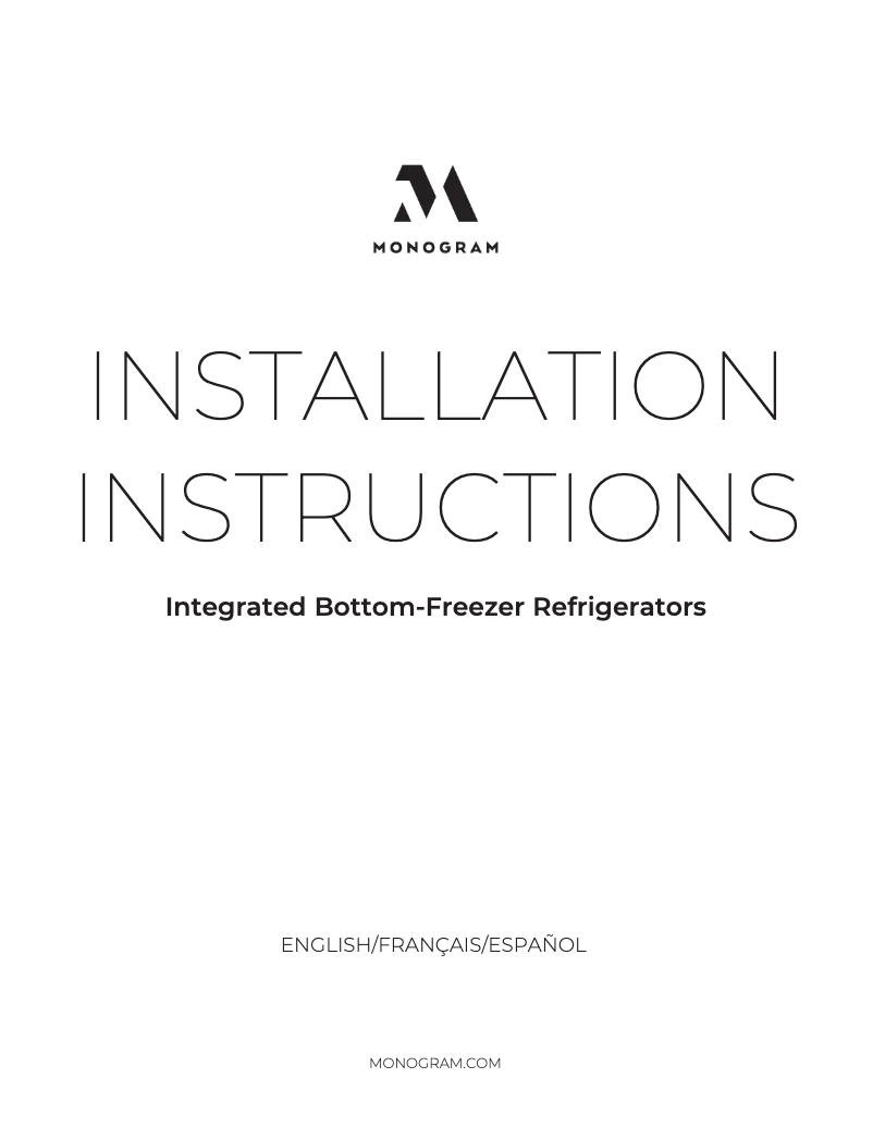 Page 1 de la notice Guide d'installation Monogram ZIP364NBVII