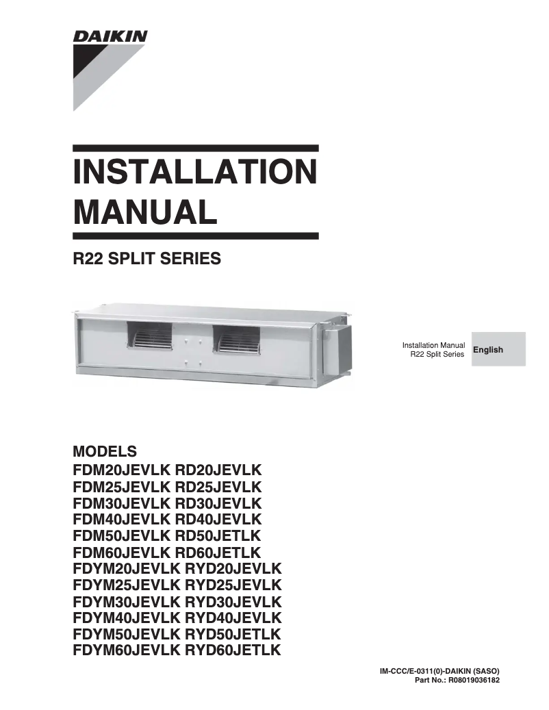 Página 1 del manual Guía de instalación Daikin FDM30JEVLK