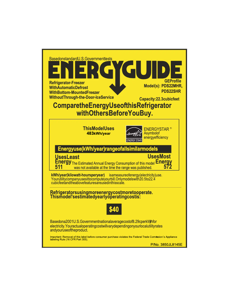 Page 1 de la notice Label énergétique GE Profile PDS22MHRCC
