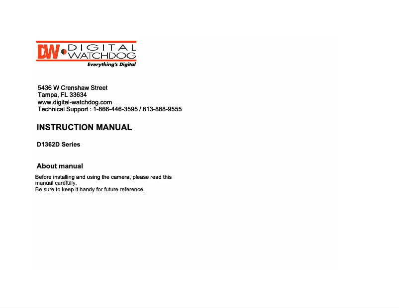 Page 1 de la notice Manuel utilisateur Digital Watchdog DWC-D1362D