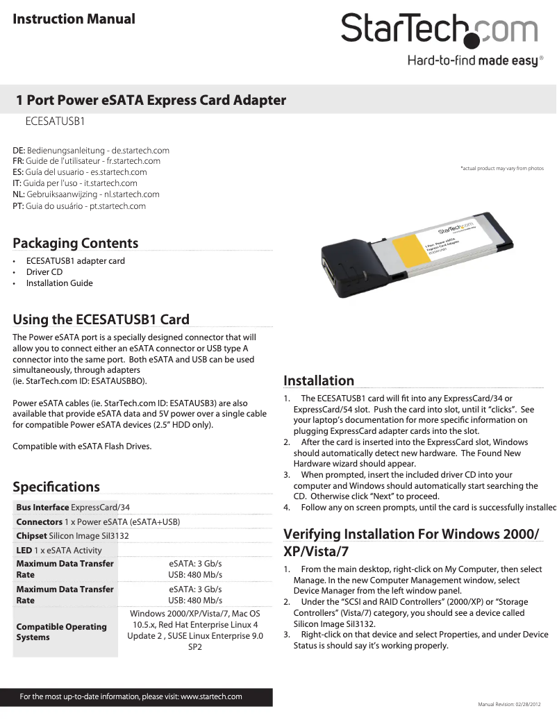 Image de la première page du manuel de l'appareil ECESATUSB1