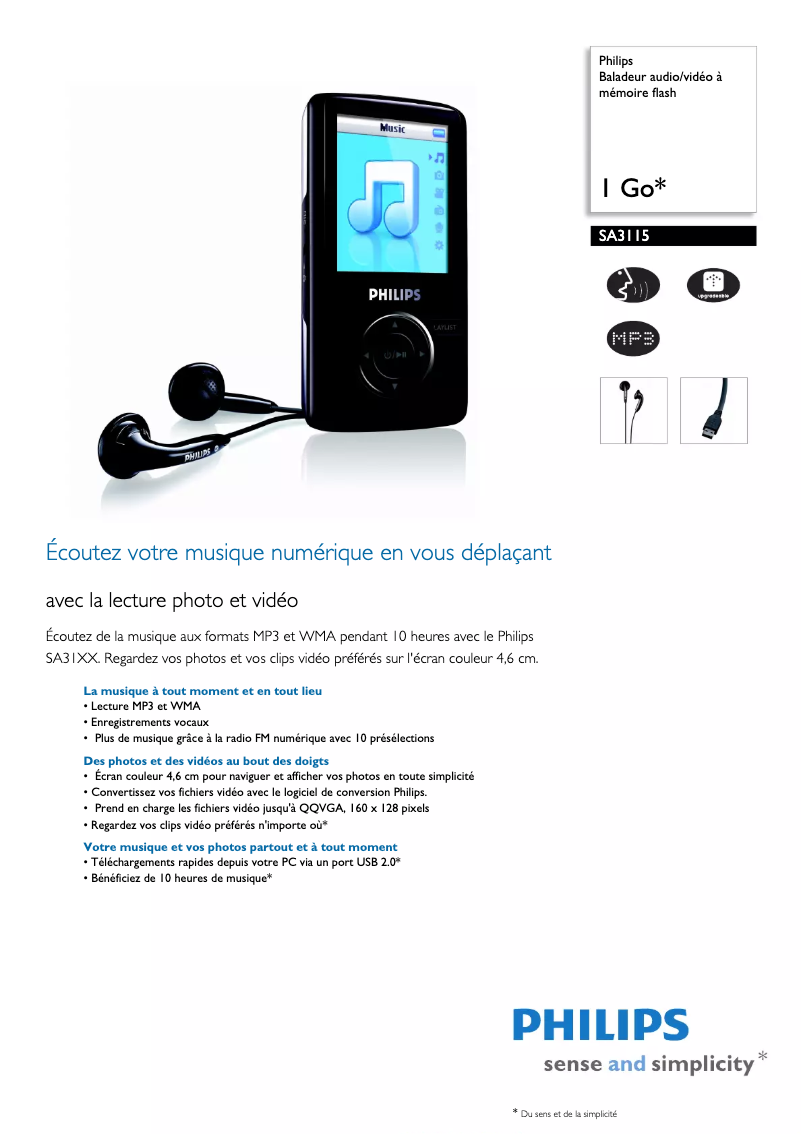 Image de la première page du manuel de l'appareil GoGear SA3115