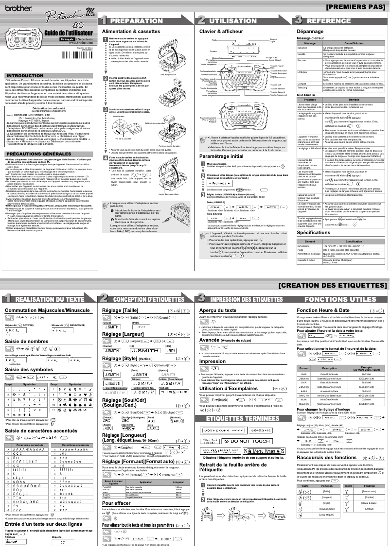 Image de la première page du manuel de l'appareil P-Touch PT-80