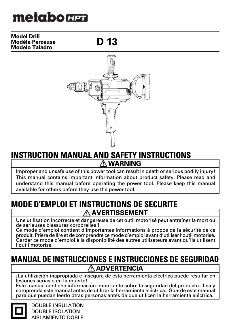 Page n°1 - Manuel utilisateur HiKOKI D13