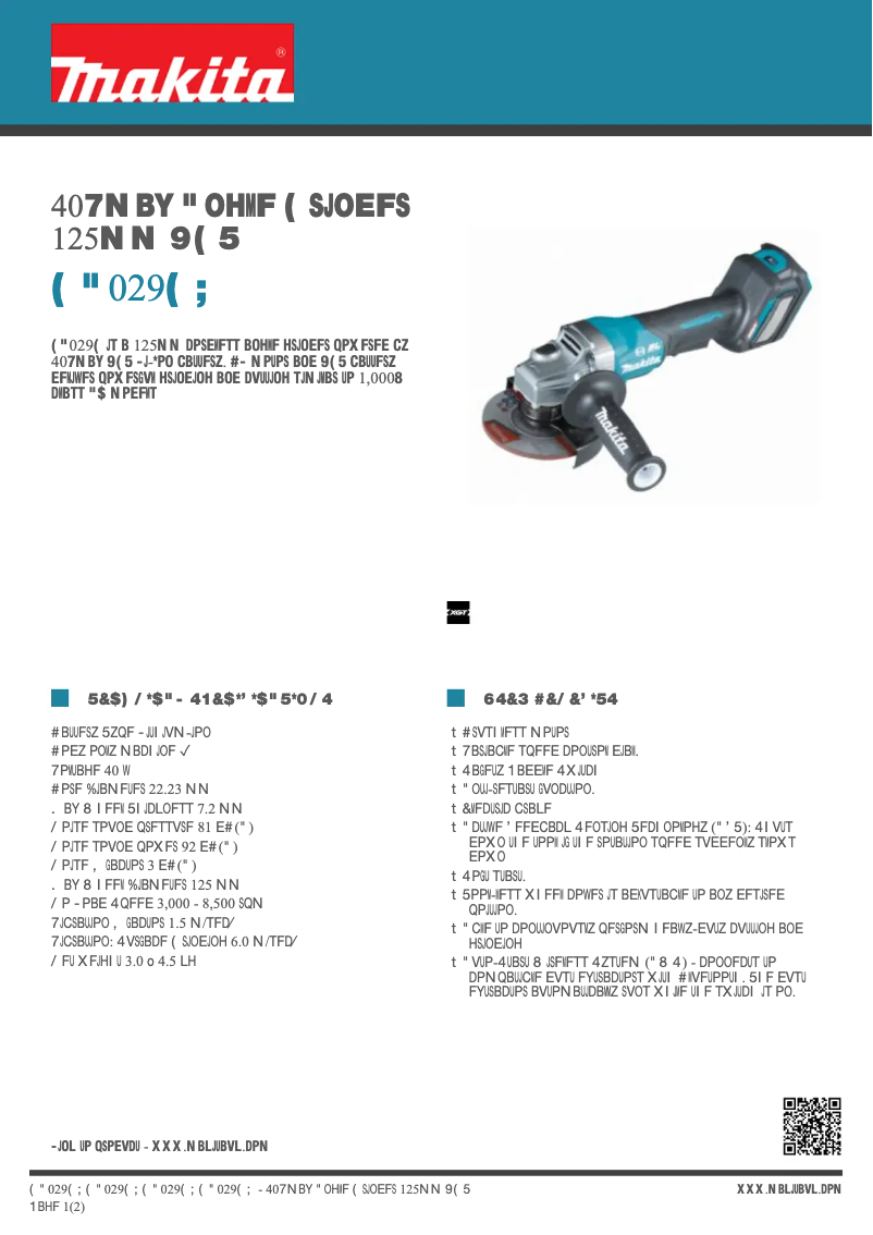 Page 1 de la notice Fiche technique Makita GA029GZ