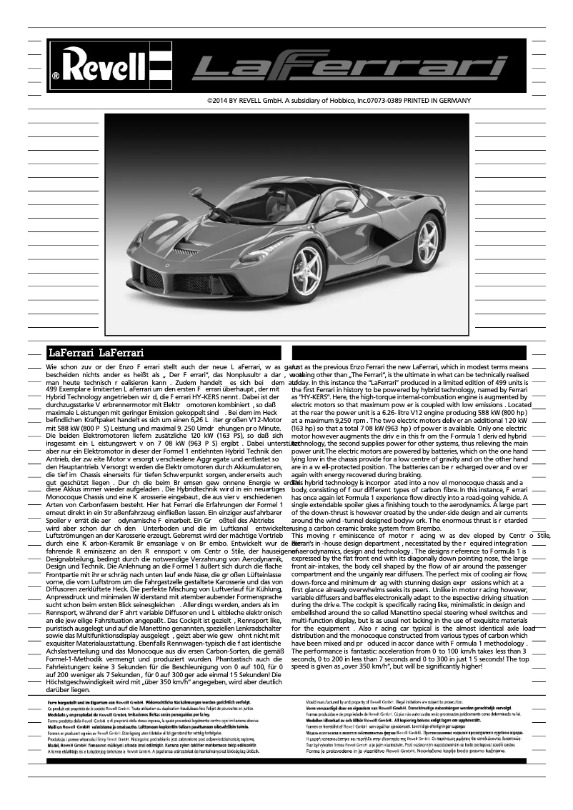 Page n°1 - Manuel utilisateur Revell LaFerrari