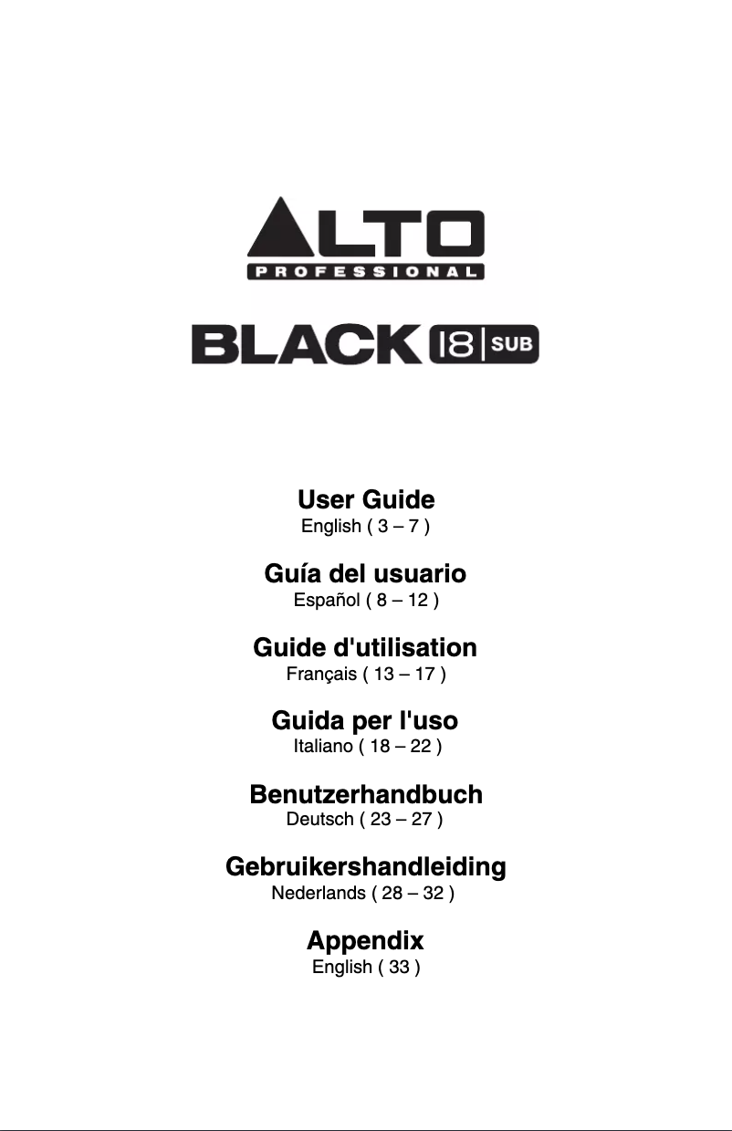 Page 1 de la notice Manuel utilisateur Alto Black 18 sub