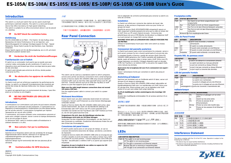 Page n°1 - Manuel utilisateur ZyXEL ES-105S
