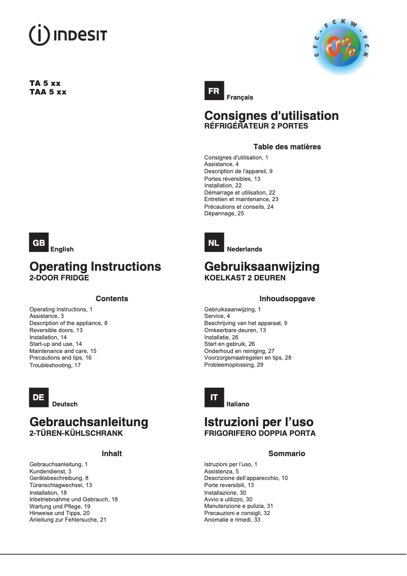 Page n°1 - Manuel utilisateur Indesit TAA 5 1